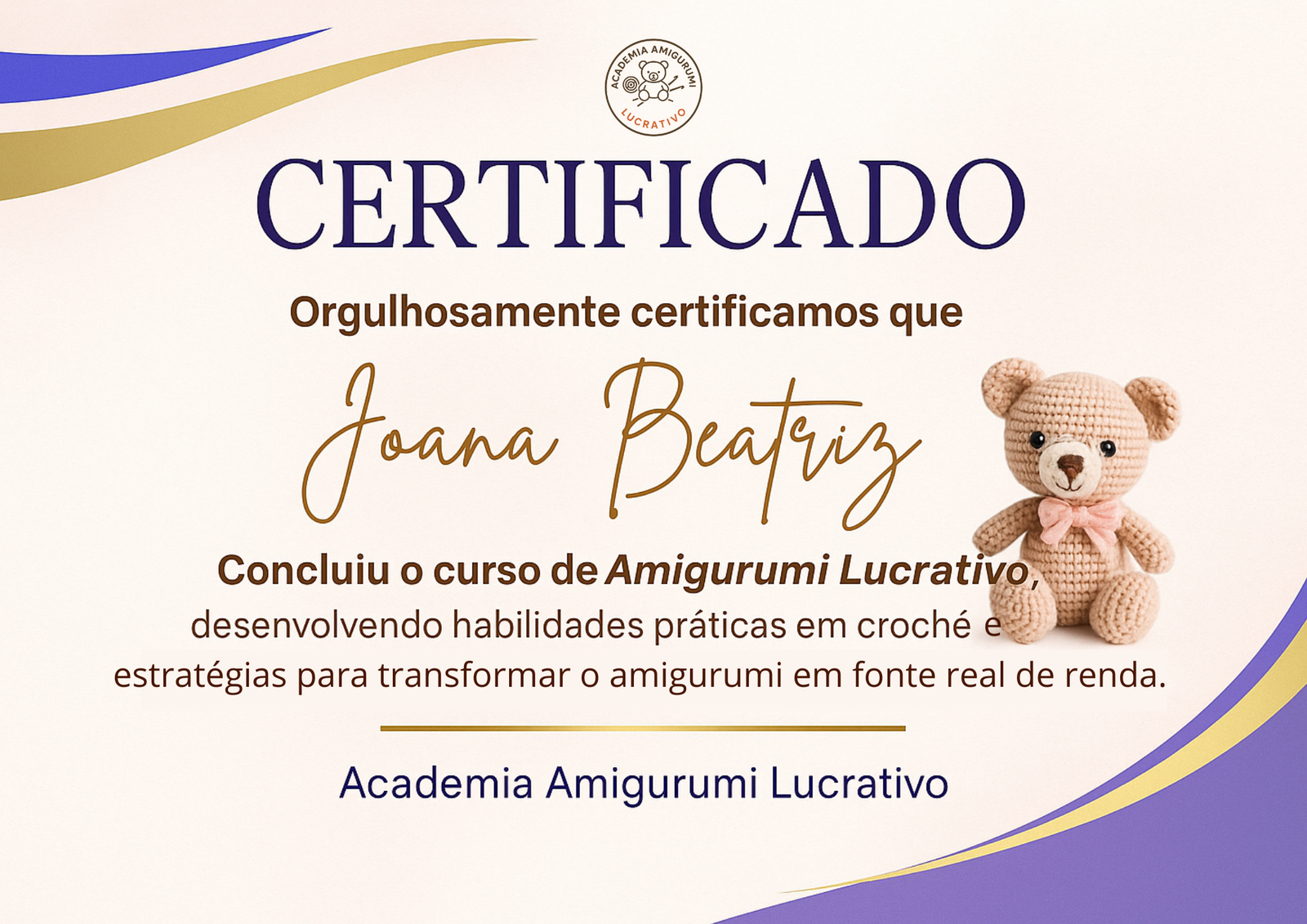 Certificado digital do Amigurumi Lucrativo